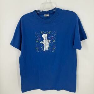 Pillsbury Doughboy T Shirt Mens L Blue Graphic Tee Hanes Beefy-T Y2K
